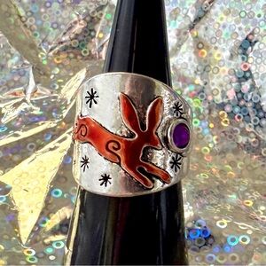 Whimsical Silver Moon & Copper Hare Ring 🌙🐇 Very popular, rare bunny rabbit ring
